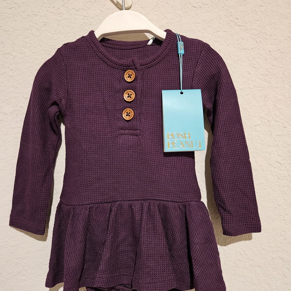 Purple Long Sleeve Dress with Wooden Buttons